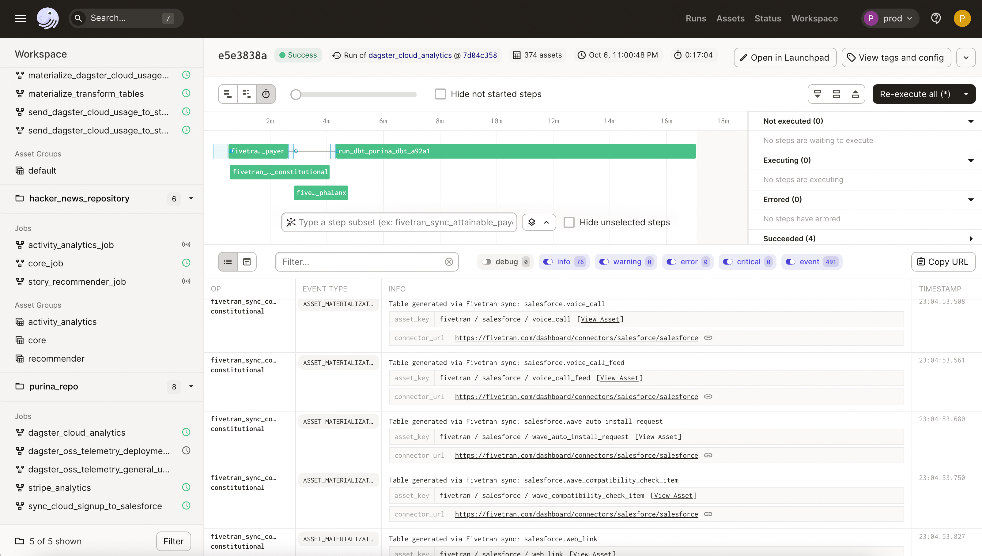 A screenshot of Dagit, Dagster's UI