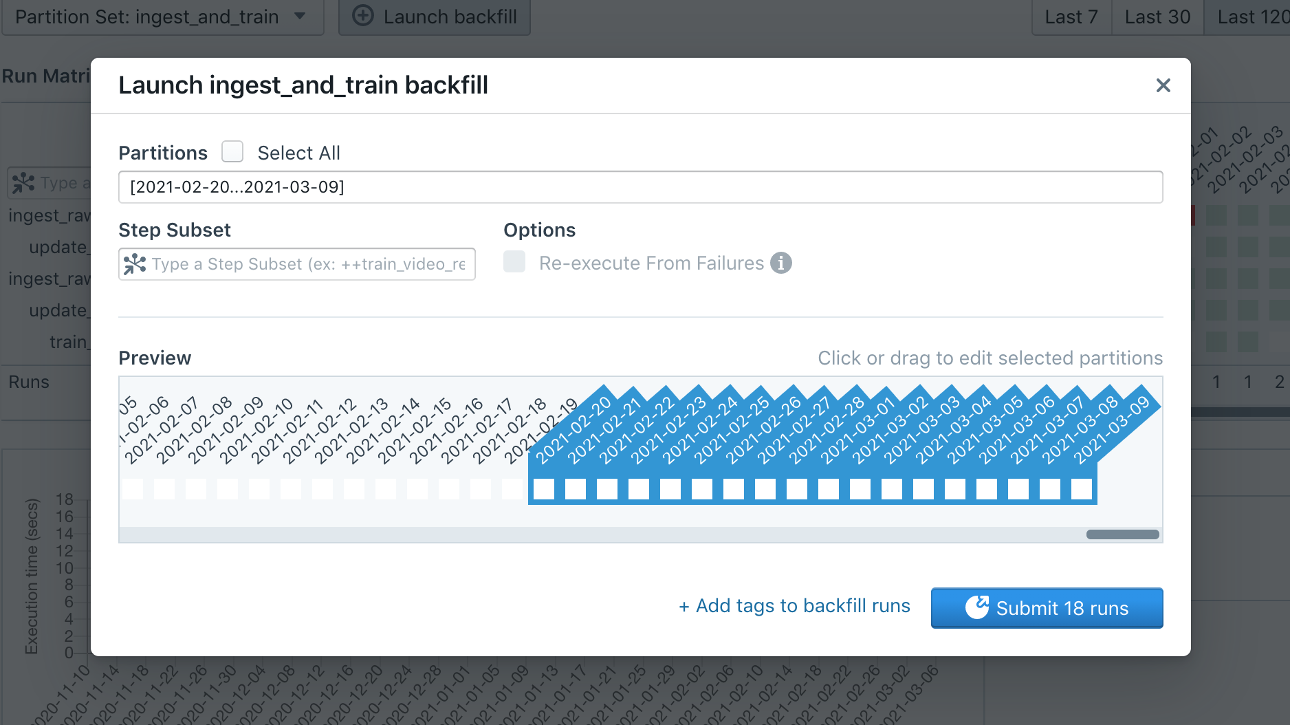 Selecting the partitions over which to launch a backfill