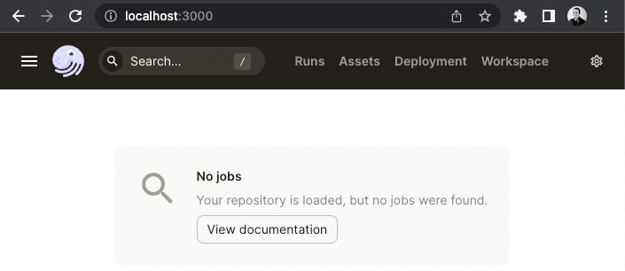a screenshot of an empty Dagster project