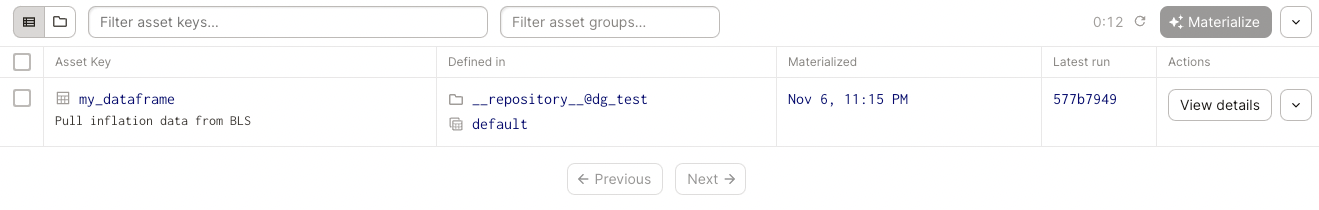 a screenshot of Dagit's assets view
