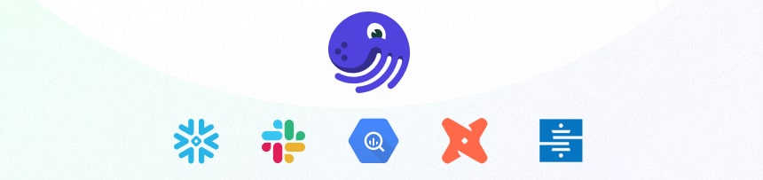 Dagster Open orchestrates five core technologies: Snowflake, Slack, BigQuery, dbt, and Stich.