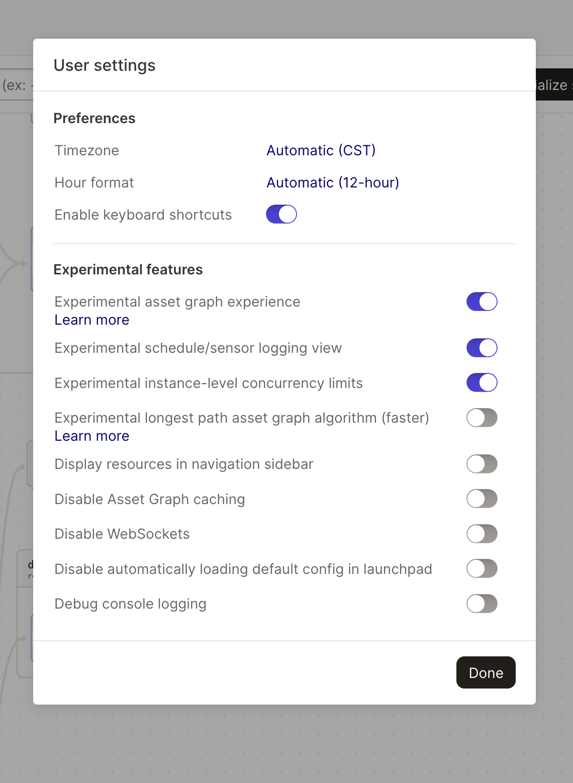 user settings