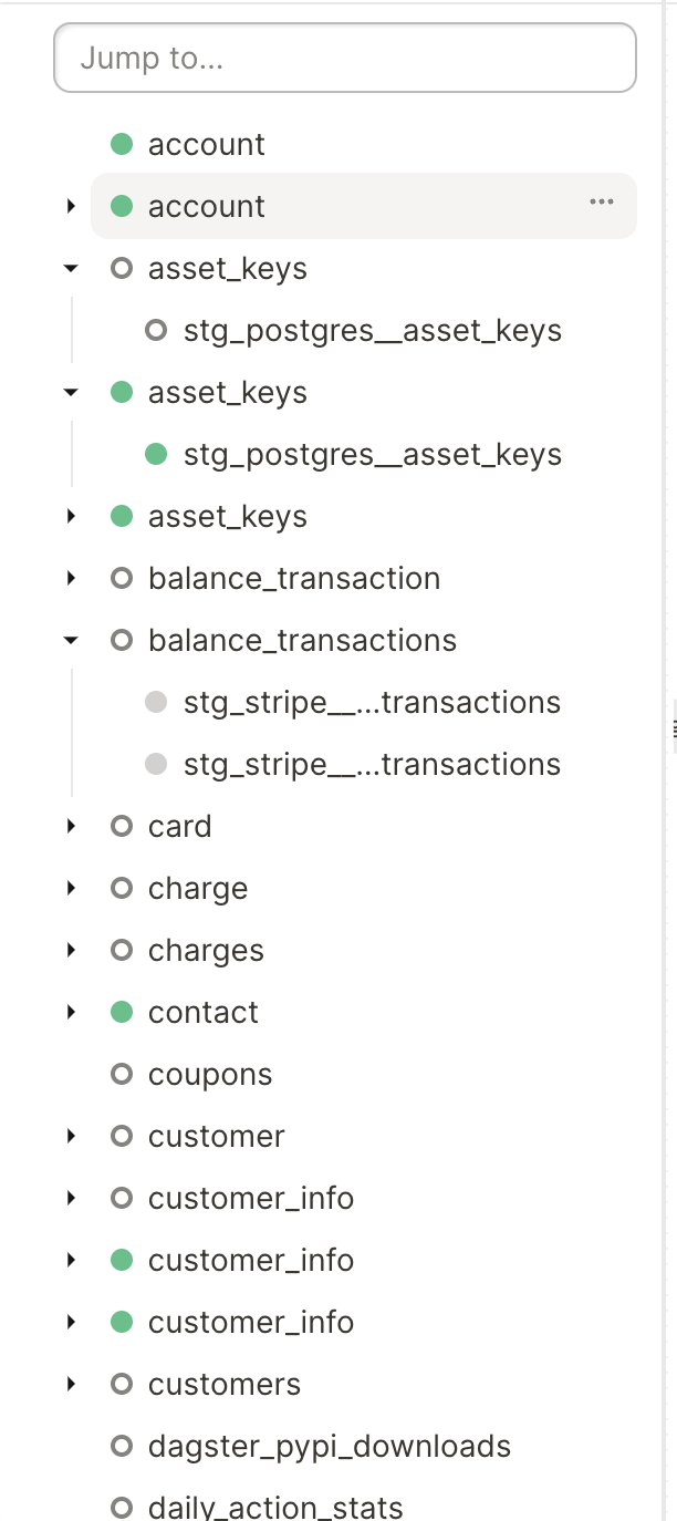 Asset graph sidebar