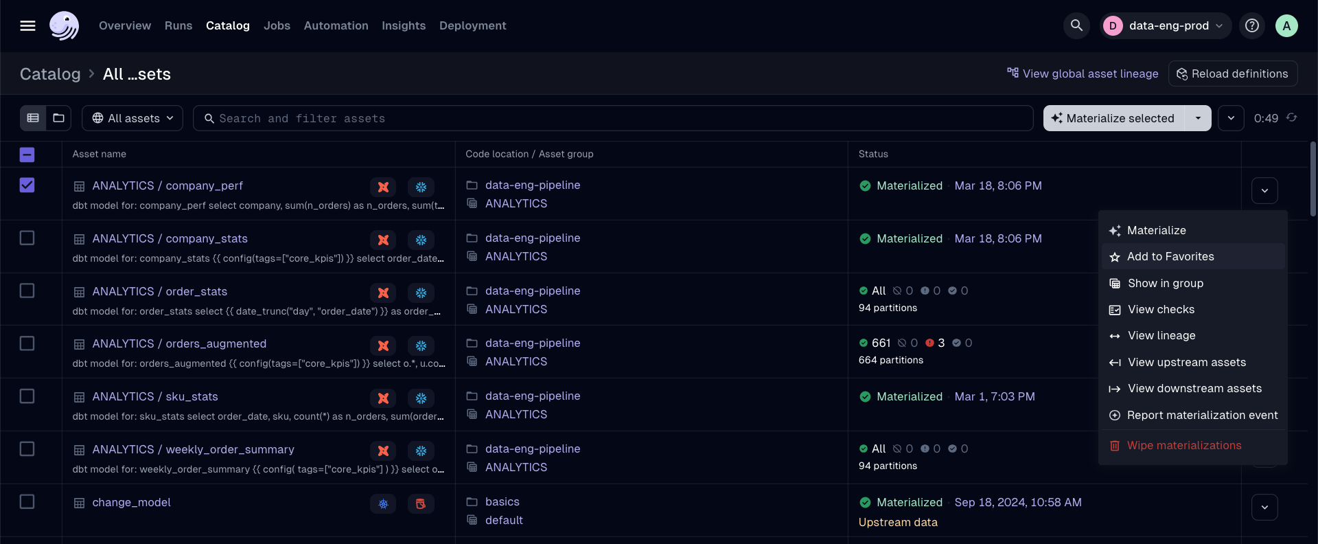 Asset favorites in the Asset list view